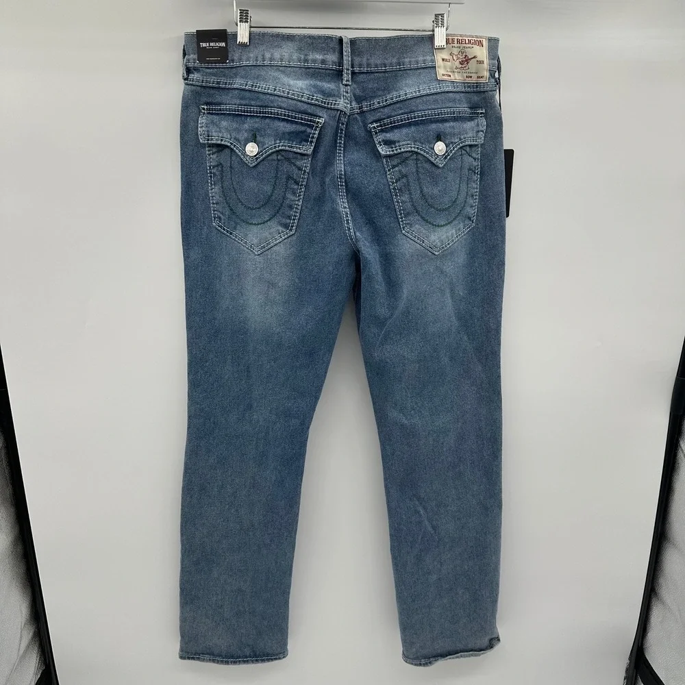 True Religion Ricky Big T Flap Relaxed Straight Jeans Light Pacific Wash 36x34